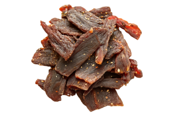 Pile of Spicy Beef Jerky Strips Isolated on Transparent Background