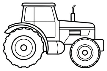 Fototapeta premium Outlined Tractor Illustration Featuring Large Tires, Cab, and Exhaust Pipe For Coloring Pages or Learning