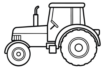 Outlined Tractor Illustration Side View of Vehicle with Large Wheels and Exhaust Pipe