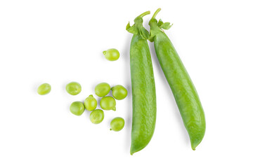 Open green pea pod with individual peas scattered around, isolated on white, transparent background. Image ideal for food designs, healthy lifestyle, and organic products legume, crop, food ingredient