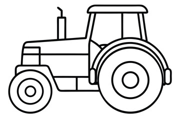 Outlined Tractor with Cab, Large Wheels, and Exhaust Pipe Graphic Illustration