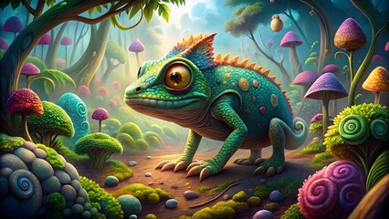 Obraz premium Fantasy Chameleon in Enchanted Forest