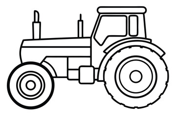 Black and White Line Drawing of a Tractor Side View with Bold Outlines