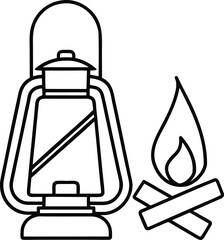 camp lantern and logs line art