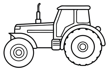 Outlined Tractor Vehicle with Large Tires and Cabin for Agricultural or Farming Coloring Book