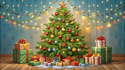 Christmas Tree with Presents and Lights