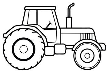 Outlined Agricultural Tractor with Large Wheels, Cabin, and Exhaust, Perfect for Coloring Pages or Designs