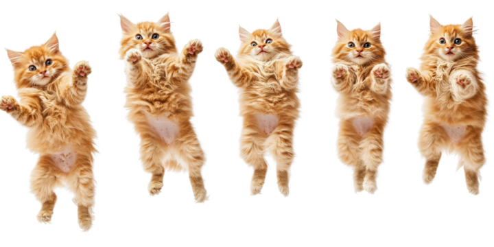 Set of Funny Cats jumping and playing, isolated on white background