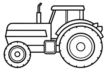 Outlined Tractor Illustration Simple Black and White Design of Farming Equipment Vehicle