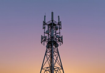 Cellular Tower Against Colorful Sunset Sky Wireless Communication Infrastructure and Technology