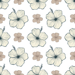 Tropical floral print in retro nude vintage tones, beige floral print