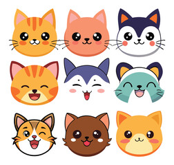 Adorable Bear Face Mood Icons – Kawaii Style Emotions Set

