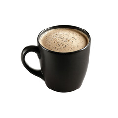 Aromatic Coffee in a Black Mug on a Black Background