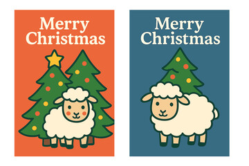 Wishing you a Merry Christmas and a happy new year with vector illustrations of winter holidays featuring cute animals and a bird in a Santa hat, a knitted sweater, and a christmas tree for use on
