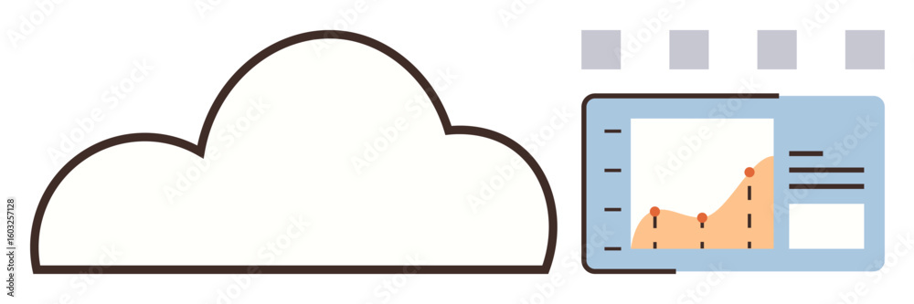 Poster cloud icon and analytics dashboard with line chart and interface elements. ideal for big data, analy