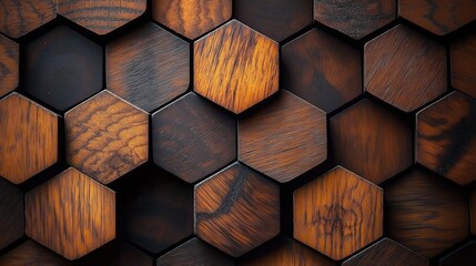 Warm-toned wooden hexagons with rich textures and natural grain, creating a cozy, rustic atmosphere for mobile wallpaper.
