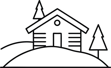 hillside summer cabin line art