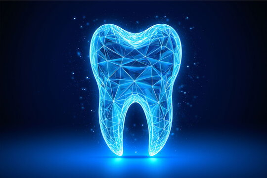 A futuristic glowing tooth design representing dental technology