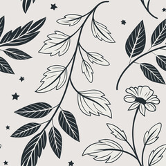 Elegant seamless pattern design featuring leaves flower and stars in a minimalist and modern floral style great for various applications