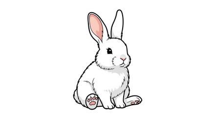 Obraz premium Charming illustration of a cute white rabbit sitting. Adorable fluffy bunny animal character isolated on a plain background.