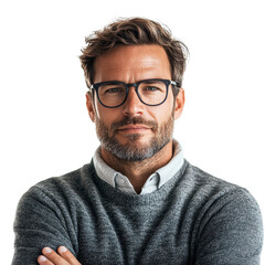Obraz premium Successful businessman in a casual outfit and wearing glasses, isolated on transparent background, cutout