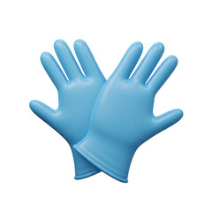 Obraz premium Two light blue disposable latex gloves, positioned side by side, with fingers pointing upwards on a white background.