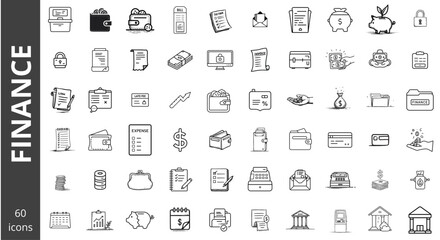 Finance icons in black and white on transparent background  