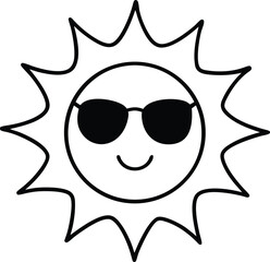 sun with sunglasses line art