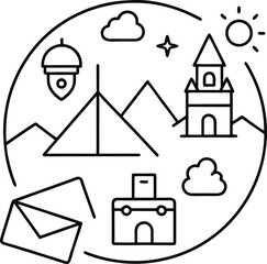 travel memories collage line art