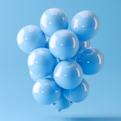 A bunch of shiny light blue balloons floating against a pastel blue background