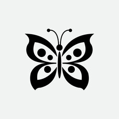 Butterfly logo, Stylized black butterfly silhouette isolated on white background