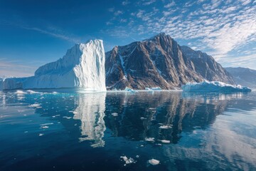Fototapeta premium Iceberg melting and water flowing into the sea near Greenland stunning glaciers before climate change impacts Icefjord and global warming