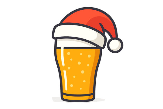 A humorous Christmas message featuring a hand-drawn beer mug and Santa's hat, suitable for use on greeting cards, t-shirts, flyers, and posters
