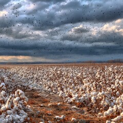 A vast cotton field under a stormy sky (1)