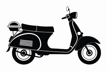 Obraz premium Classic Black and White Scooter Illustration with Headlight, Seat, and Rear Storage Box
