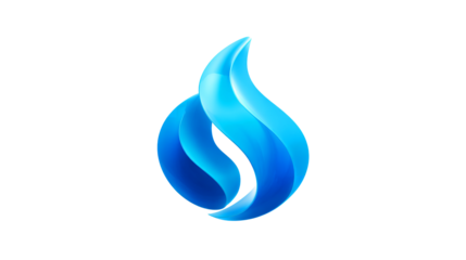 Abstract flowing blue flame design element, glossy and modern, on transparent background