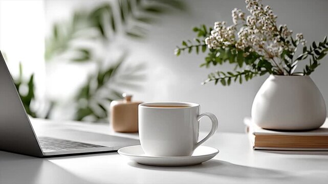 Cozy home office with tea break.