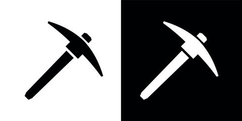 Pickaxe icon. Symbol of work, extraction, or mine. Attribute of a quarry, miner, or worker. Hand-held impact tool for gold or ore mining.