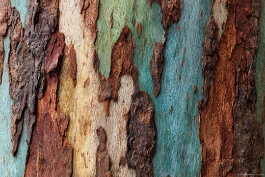 The Leda tree or Eucalyptus deglupta is a tall species known as rainbow wood featuring a distinct bark pattern