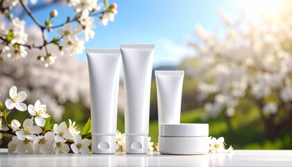 Full Set Mockup: Jar, Tube, and Bottle Use: Complete skincare routine (cleanser, toner, moisturizer)