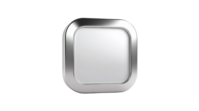 Polished metallic square frame with rounded edges, a modern design on transparent background - Powered by Adobe