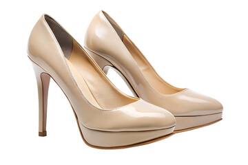 beige high heeled shoes isolated on white background PNG ,AI GENERATED