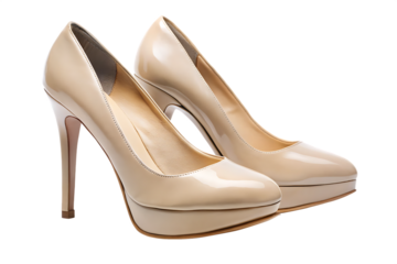 beige high heeled shoes isolated on white background PNG ,AI GENERATED