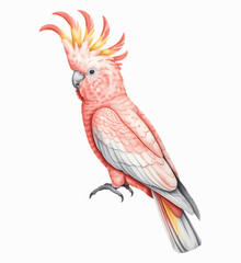 Tropical pink cockatoo bird watercolor on white background. © Artverza