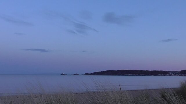 View From Blackpill Beach Across Swansea Bay to Mumbles at Dusk, Wales, UK