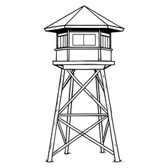 Guard tower sketch in outline style on elevated wooden structure  