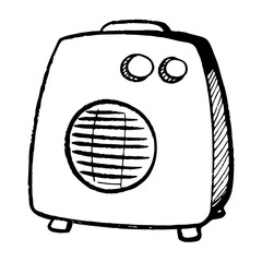 Electric fan heater in minimalist hand-drawn style  