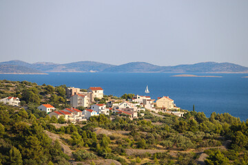 Obraz premium croatian valley with ocean and kornati islands from viewpoint veli vrh, Murter, Croatia