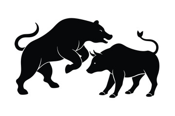 Silhouette Bear Versus Bull 