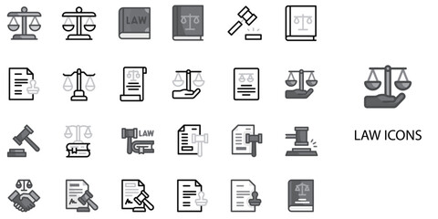 Law simple concept 24 Grew color icons set .Vector illustration.